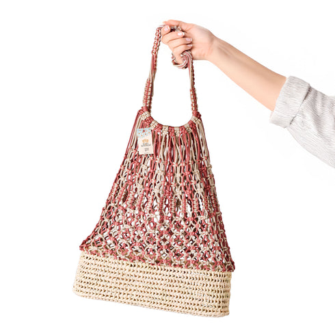 Raffia Beach Bag | Crocheted Kittan Handle Shoulder Tote for Women